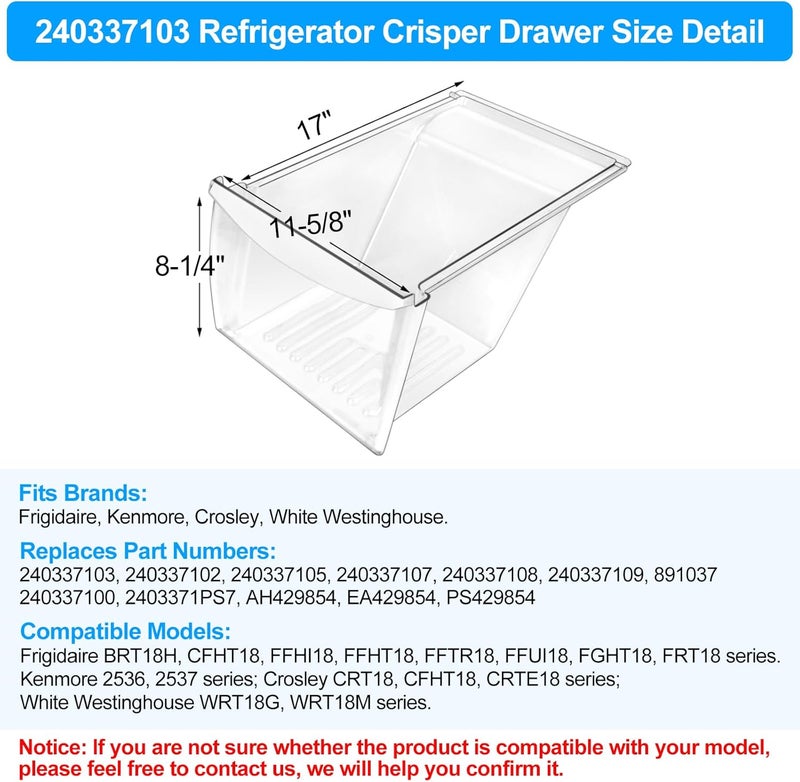 S-Union [2 PACK] Upgraded 240337103 Refrigerator Crisper Drawers Bins Compatible with Frigidaire Kenmore, Frigidaire Drawer Replacement for 240337100 AP2115741 240323007, Food-grade Materials - Image 3